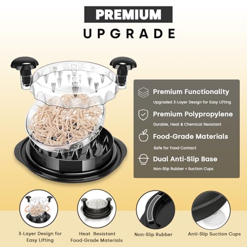 3-Layer Chicken & Meat Shredder (With Cleaning Brush & Tongs & Ergonomic Handle)