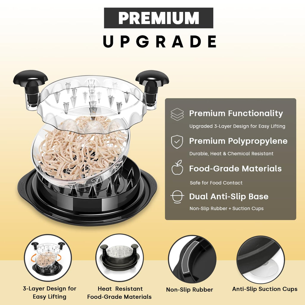 3-Layer Chicken & Meat Shredder (With Cleaning Brush & Tongs & Ergonomic Handle)