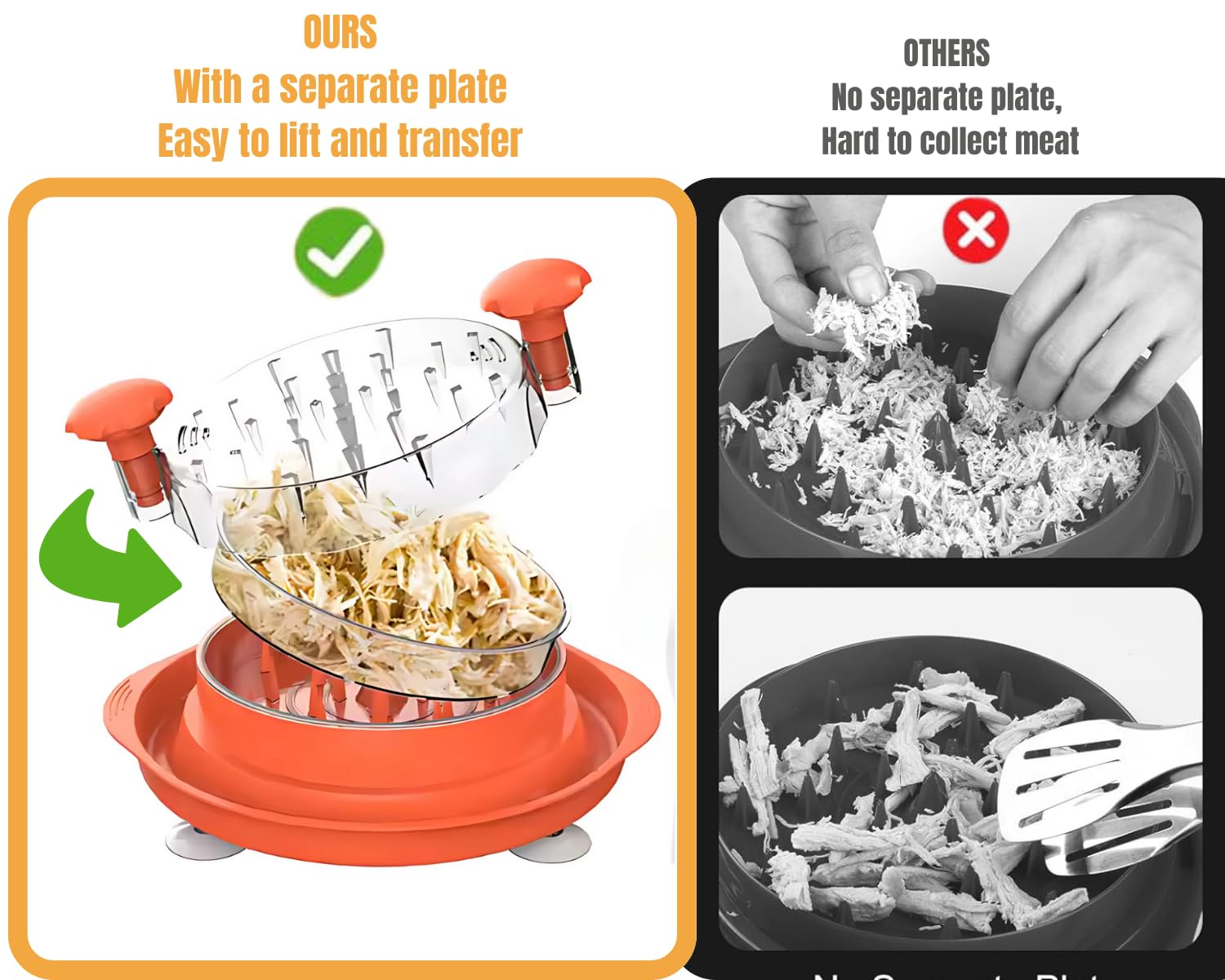 3-Layer Chicken & Meat Shredder (With Cleaning Brush & Tongs & Ergonomic Handle)