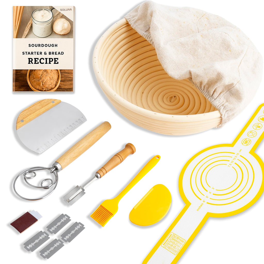 Handmade Eco-Friendly Banneton Proofing Basket & Sourdough Starter Kit