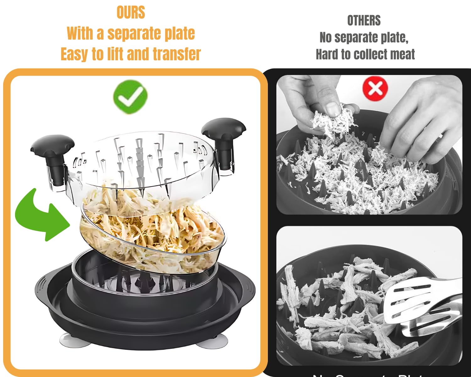 3-Layer Chicken & Meat Shredder (With Cleaning Brush & Tongs & Ergonomic Handle)