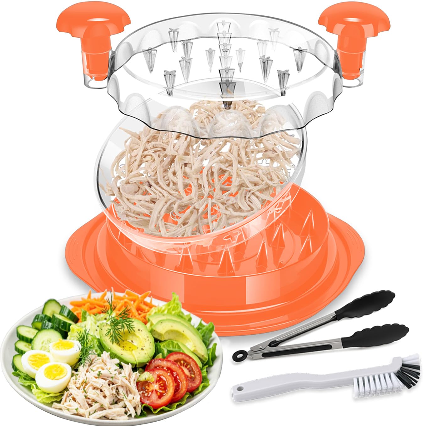 3-Layer Chicken & Meat Shredder (With Cleaning Brush & Tongs & Ergonomic Handle)