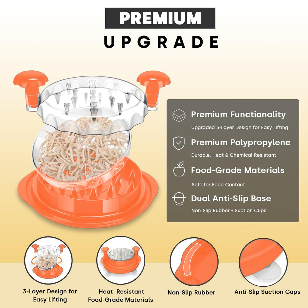 3-Layer Chicken & Meat Shredder (With Cleaning Brush & Tongs & Ergonomic Handle)