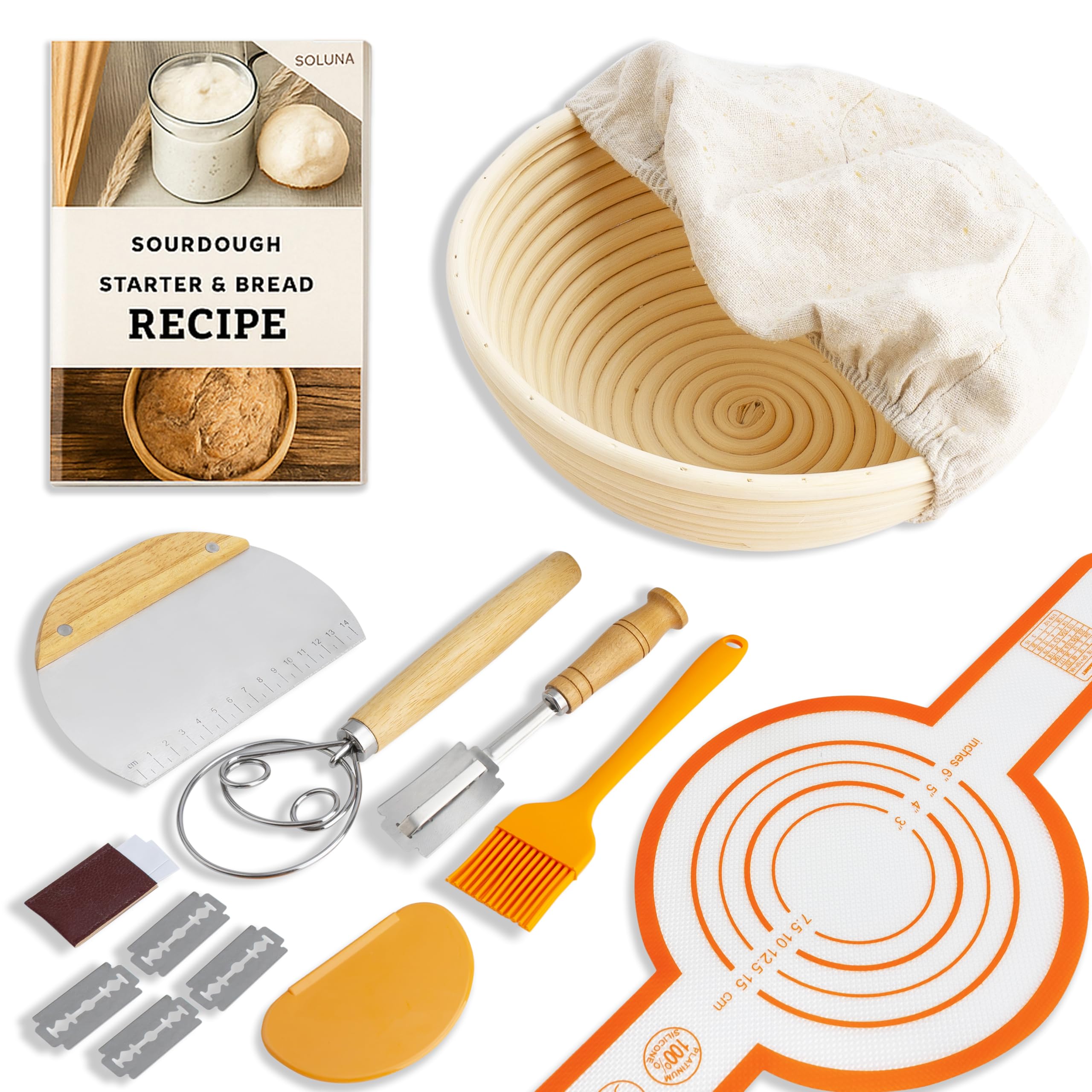 Handmade Eco-Friendly Banneton Proofing Basket & Sourdough Starter Kit
