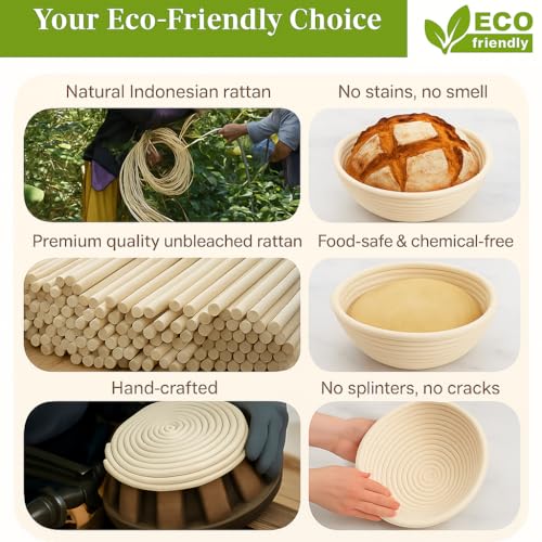 Handmade Eco-Friendly Banneton Proofing Basket & Sourdough Starter Kit