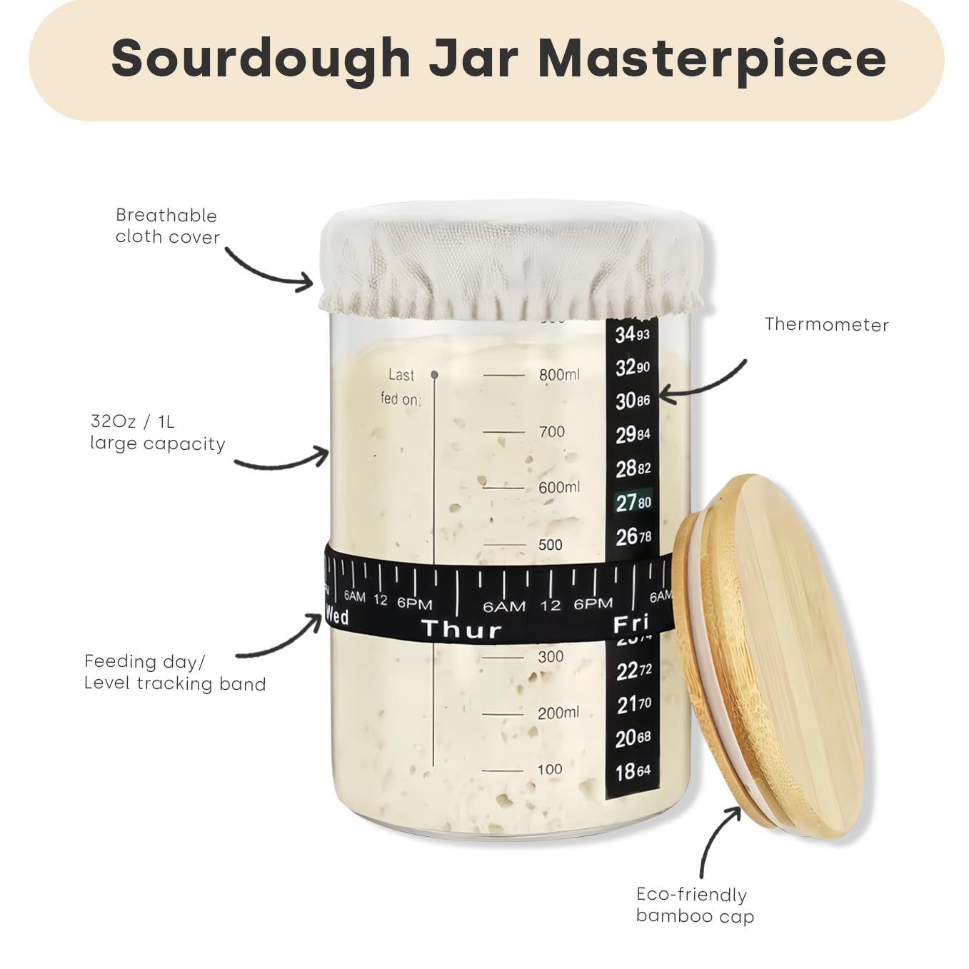 Handmade Eco-Friendly Banneton Proofing Basket & Sourdough Starter Kit