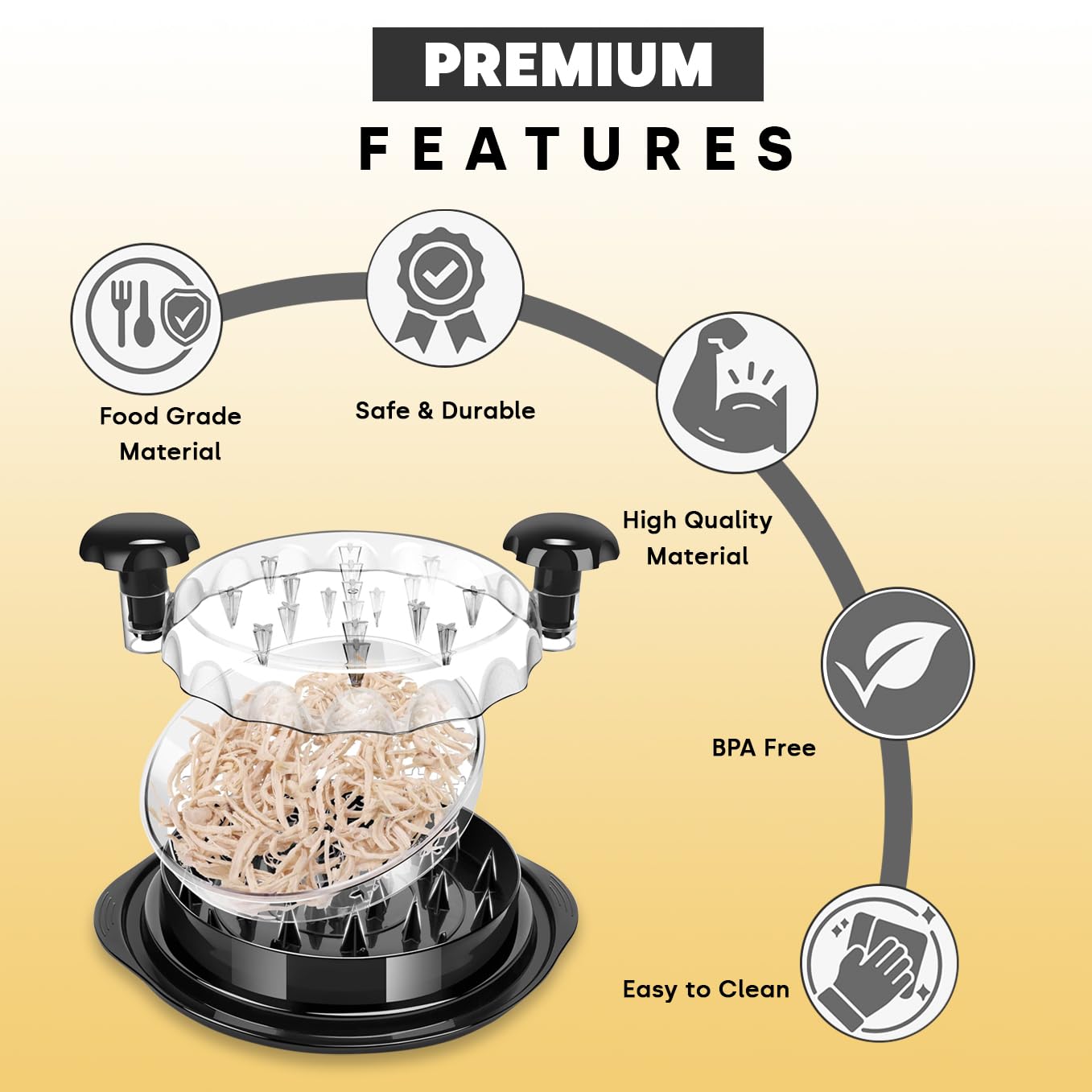 3-Layer Chicken & Meat Shredder (With Cleaning Brush & Tongs & Ergonomic Handle)