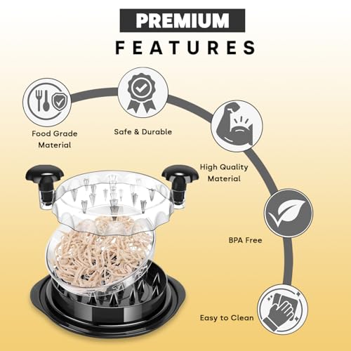 3-Layer Chicken & Meat Shredder (With Cleaning Brush & Tongs & Ergonomic Handle)